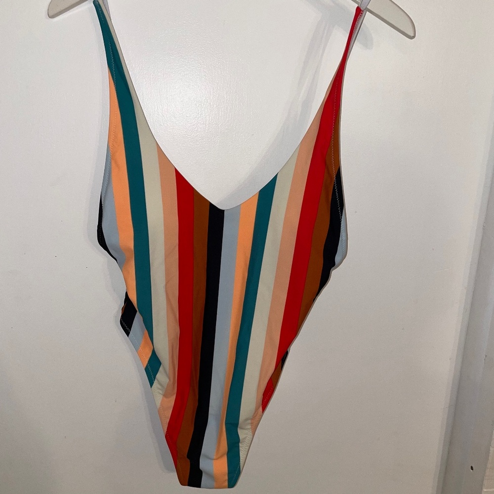 Women's High Cut Low Back One Piece Thong Swimsuit Size Medium
